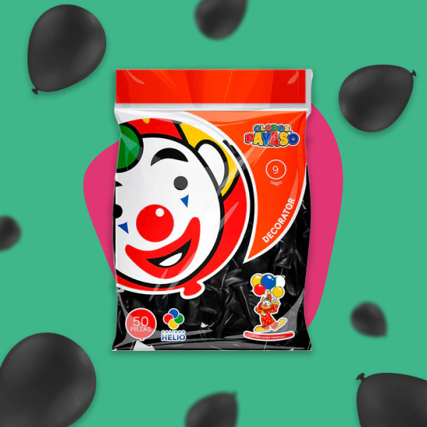 GLOBO PAYASO NO.9 DECORATOR NEGRO 50 PZAS.