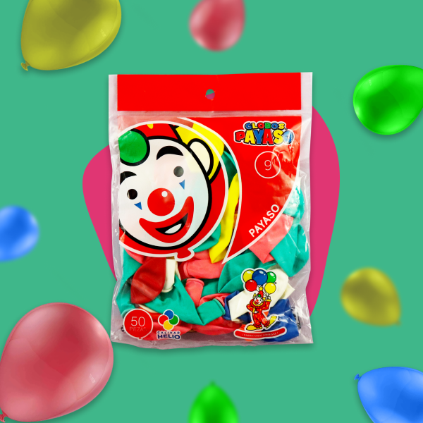 GLOBO PAYASO NO.9 SURTIDO 50 PZAS.